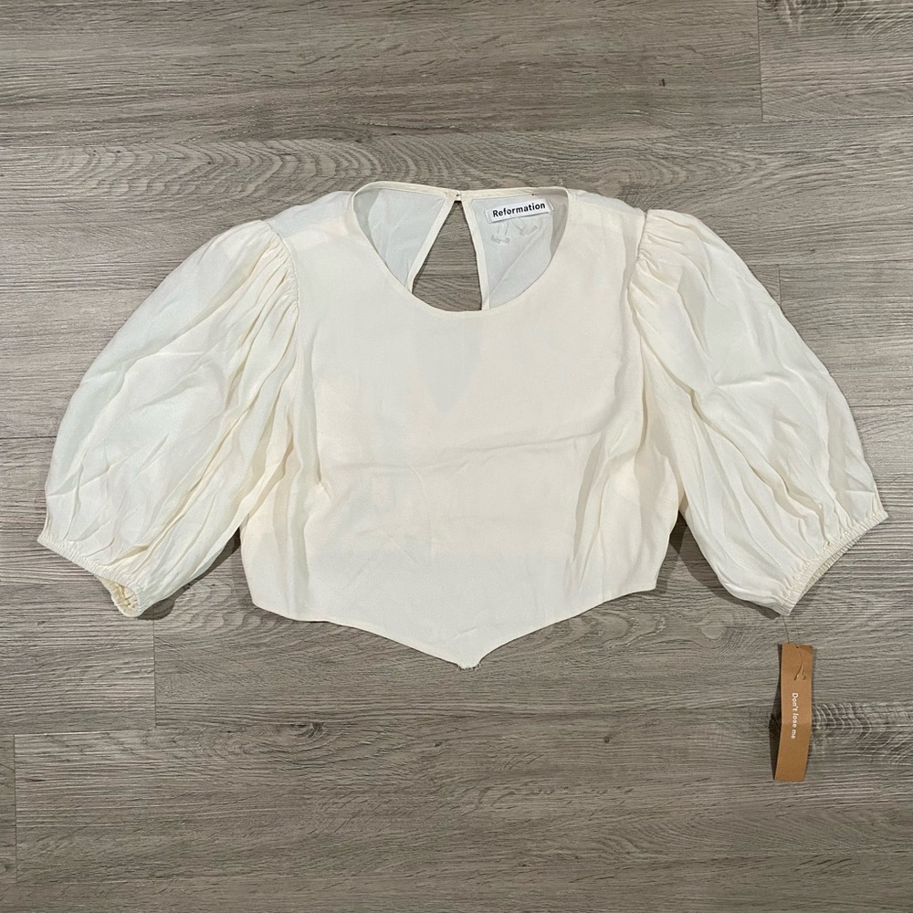 NWT Reformation Cream Puff‎ Sleeve Cropped Top Romantic Small